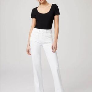 PAIGE Leenah Women's White Straight Leg Jeans with Patch Pockets